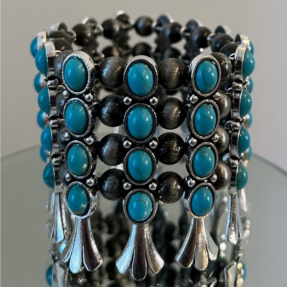 Turquoise with Dark Grey Howlite Stones Silver Bracelet